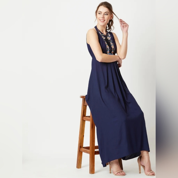 THML Dresses & Skirts - THML Embroidered Navy Maxi Dress